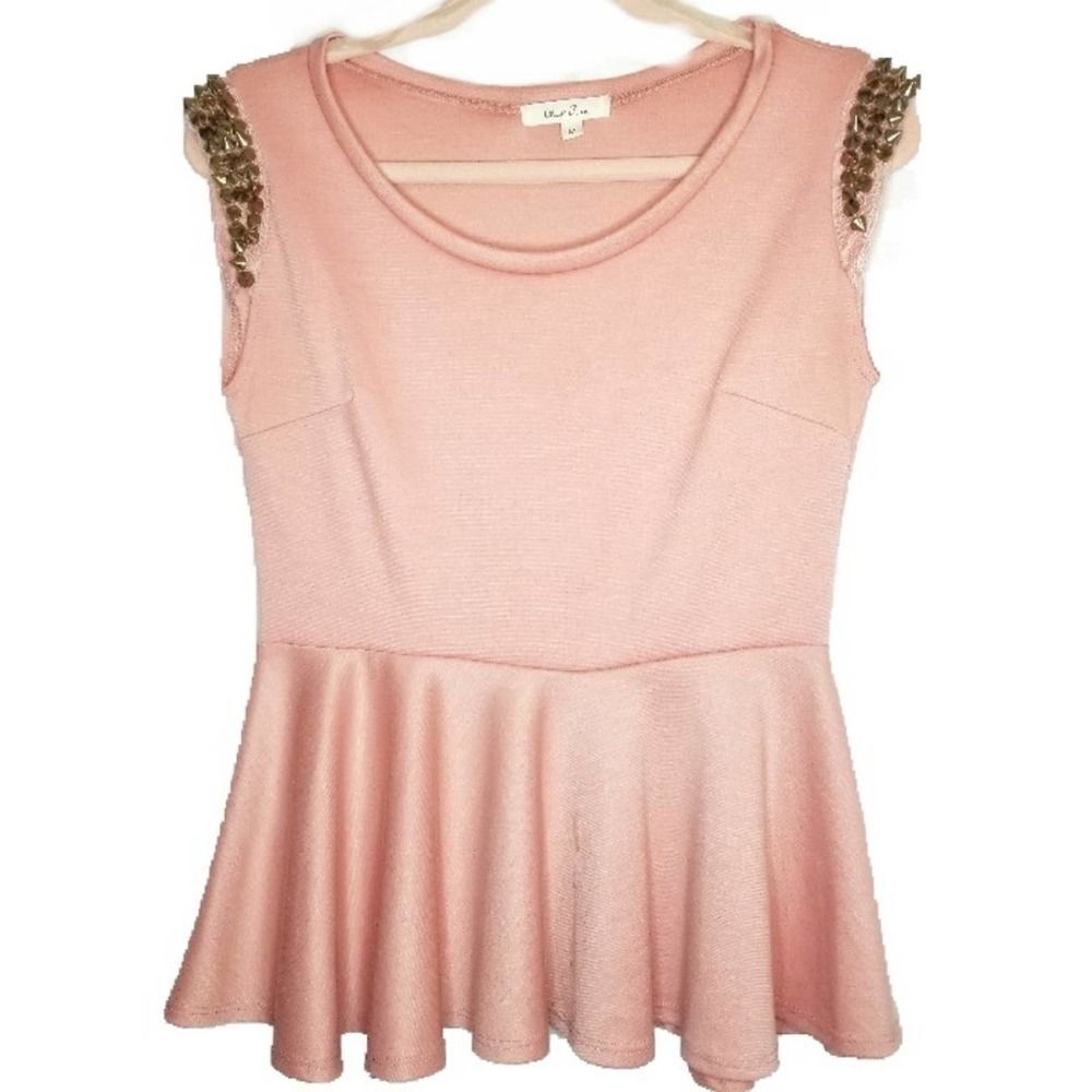 Black Bead Pink Sleeveless Peplum Spiked Top